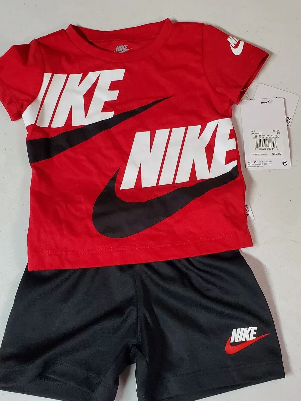 NWT Nike 12mos Baby Boy Red/Black Split Futura T-Shirt & Shorts Set